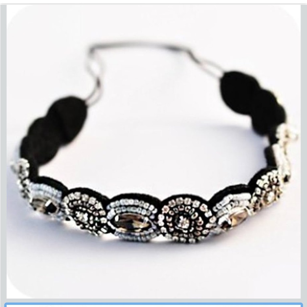 Elegant Black and Silver Beaded Headband